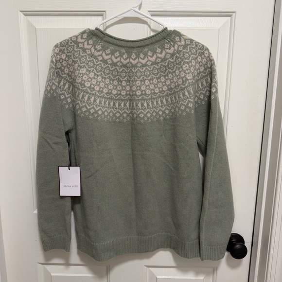 Tabitha Webb Anthropologie Lambswool Fair Isle Sweater Green Size Large - Picture 2 of 5